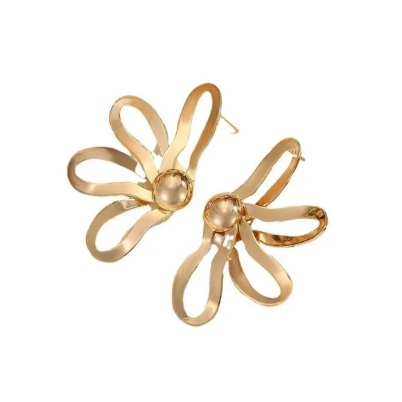 Floral Hollow Earring Gold Tone Geometric Circular Earrings Spring Summer - Picture 5 of 5